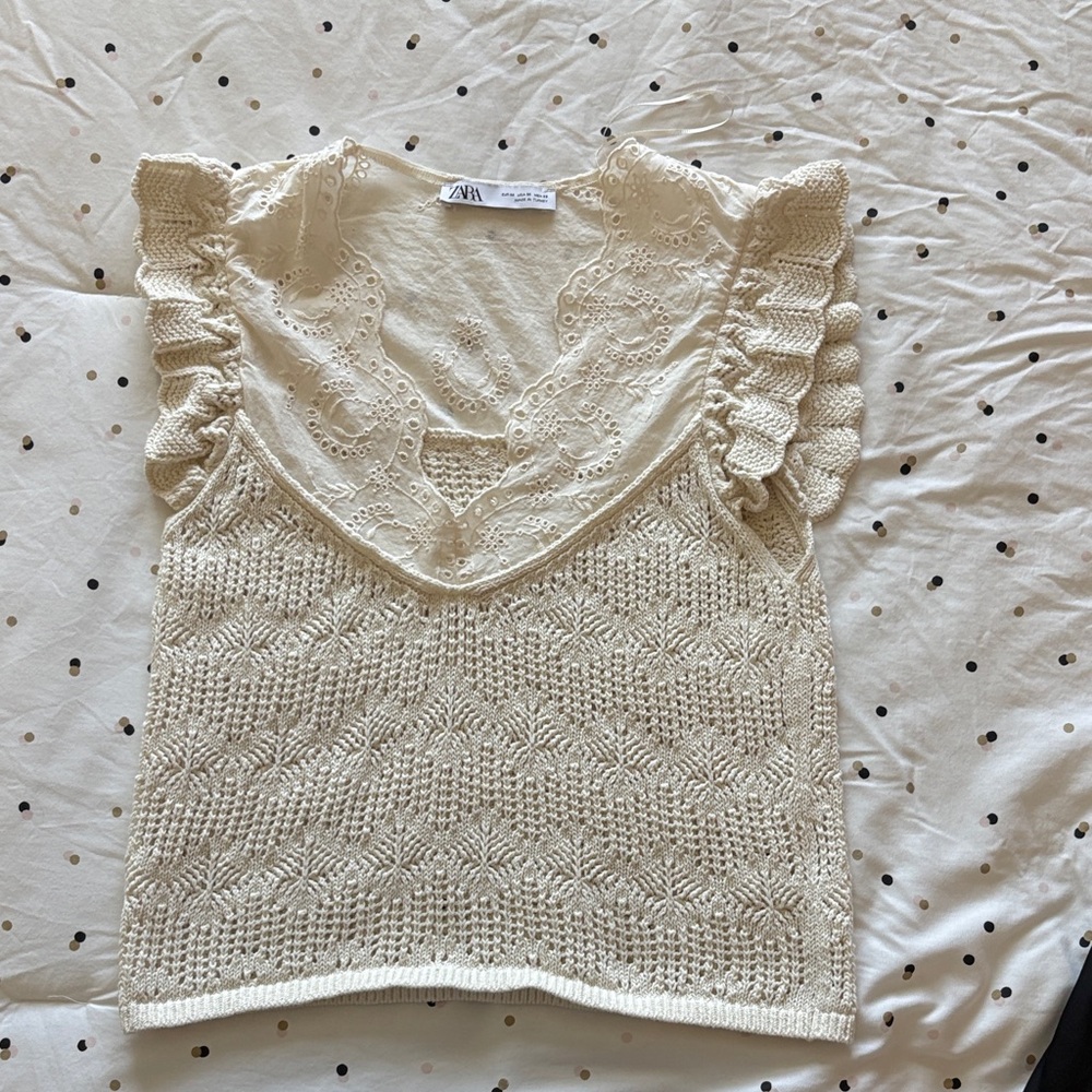 Zara Ivory Lace Ruffle Women's Blouse